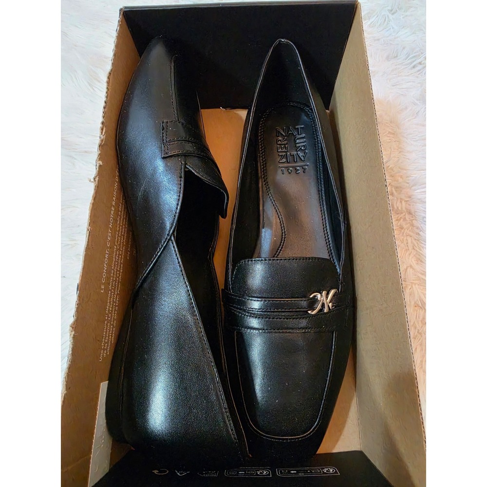 NIB Naturalizer Create Black Leather Slip On Loafers Women's 10M Square Toe